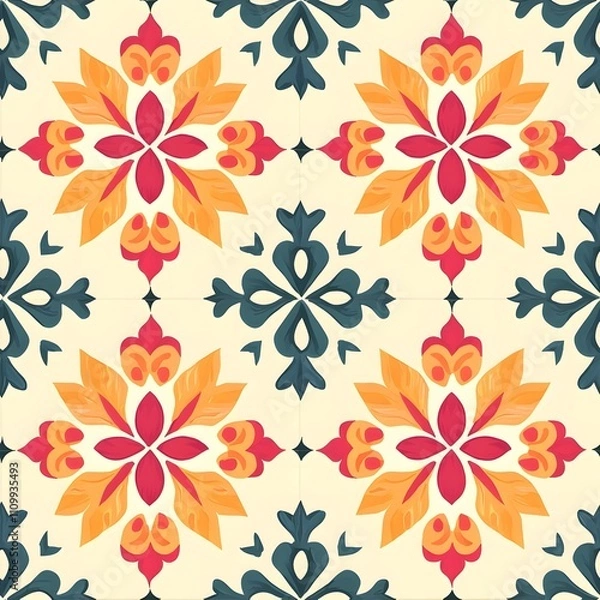 Fototapeta Indian patola seamless pattern with intricate motifs and colorful gradients