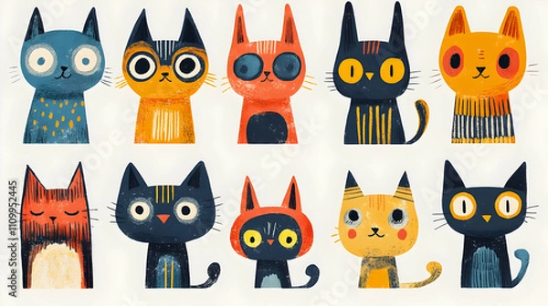 Fototapeta Playful cat illustrations artistic showcase digital art colorful environment whimsical viewpoint feline concept for cat lovers