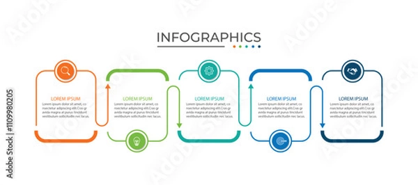 Fototapeta Process business infographic thin line with square template design with icons and 5 options or steps.