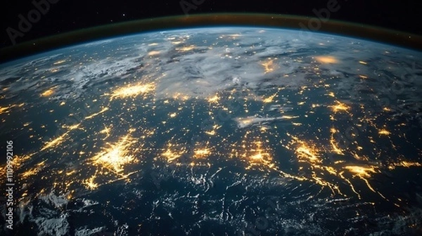 Fototapeta Glowing City on Earth Seen from Space Urban Development and Environmental Sustainability Concept