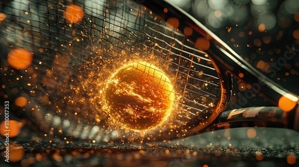 Obraz Fiery Tennis Ball Exploding On Racket