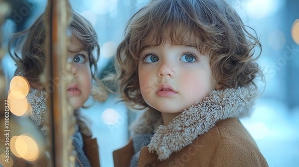 Fototapeta Child Gazes into Mirror Envisioning Future as Influential Leader Inspired by Education