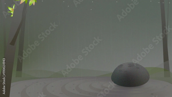 Obraz 枯山水に雨