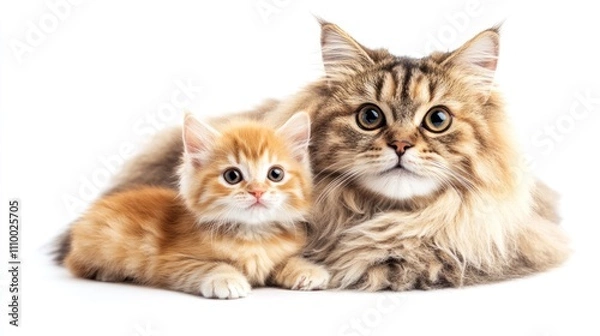Fototapeta Adorable Kitten and Cat Together