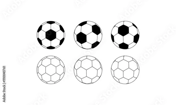 Fototapeta 
icon Six soccer balls in various shading styles perfect for sports themed designs, products, posters and social media content creation.