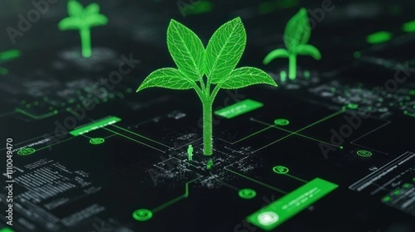 Fototapeta Green Technology for Smart Agriculture: Background of Farming Products and Plants