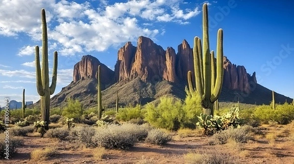 Obraz Tall Cacti with Hill Backdrop.