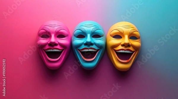 Fototapeta Vibrant and Colorful Emotion Masks Representing Joy and Happiness Over a Stylish Gradient Background