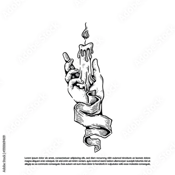 Obraz Vintage retro sketch art hand holding fire candle vector