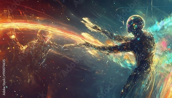 Fototapeta Cosmic Entities Exchange Energy In A Vibrant Nebula