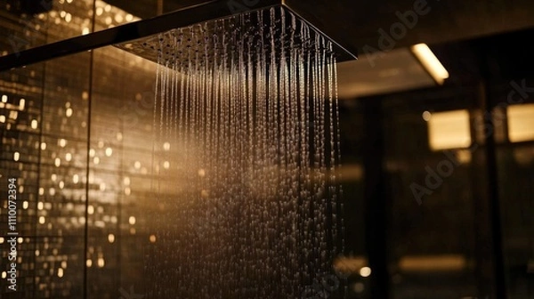 Fototapeta High-Quality Showerhead with Water Flow in Modern Bathroom Setting