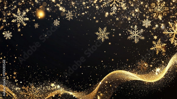 Obraz Snowflakes border in wave shape.Golden snowflakes with stars border. Golden snowflakes wave vector. Christmas decoration. Template with a christmas elements .Snowflakes garland