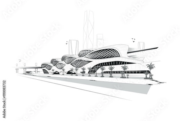 Fototapeta Riyadh, Saudi Arabia, Metro railway station King Abdullah Financial District , KAFD. illustration