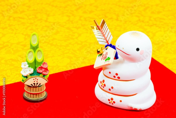 Obraz 写真素材:令和7年･2025年の干支は巳(み)(蛇)巳年の年賀状素材（和､和紙､千代紙､お正月小物等）