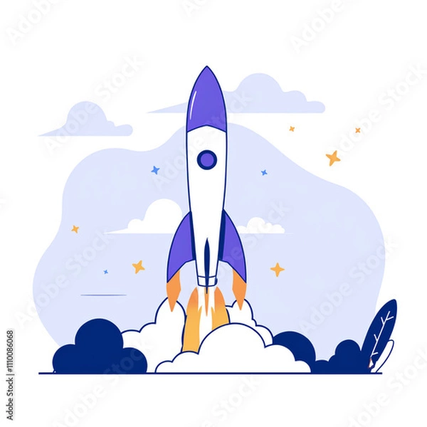 Fototapeta Flat cartoon-style astronaut and technology set with rockets, satellites, space stations, planets, and stars – perfect for universe-themed infographics