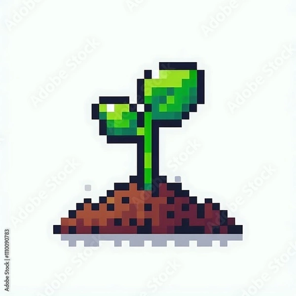 Fototapeta A pixelated sprout emerging from soil.