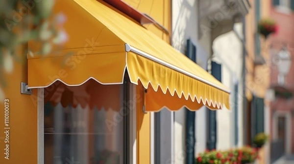 Fototapeta Orange awning over shop window