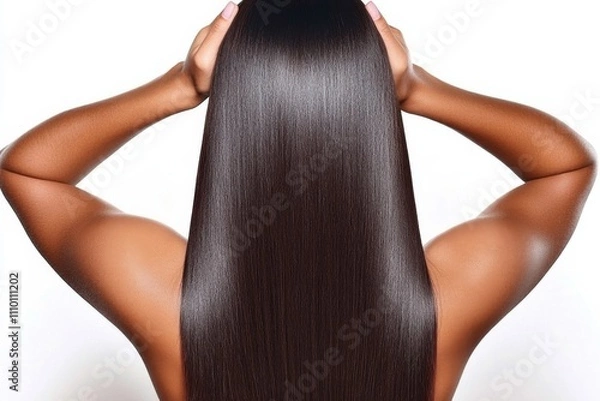 Obraz Long and sleek straight hair styled with care in a professional setting
