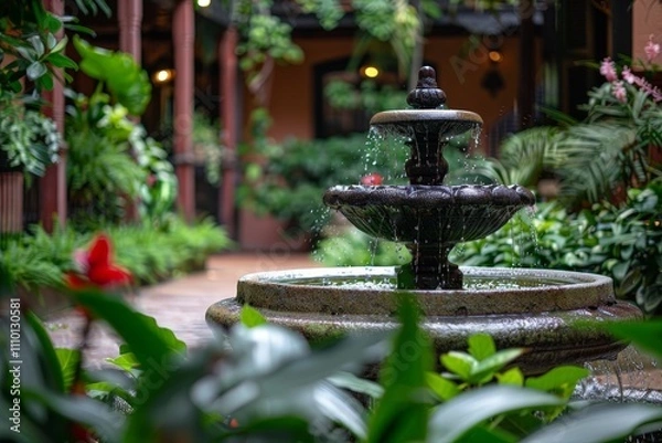 Obraz Fountain in a Lush Courtyard