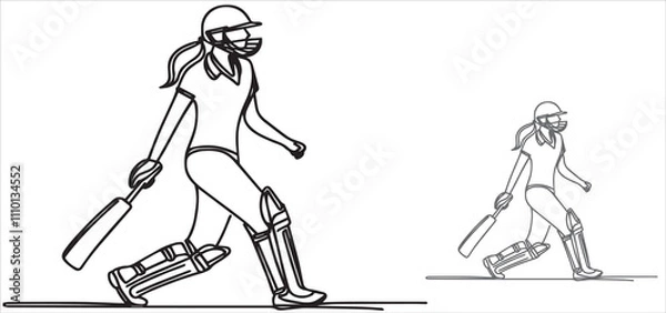 Obraz one line drawing of a cricket women player vector