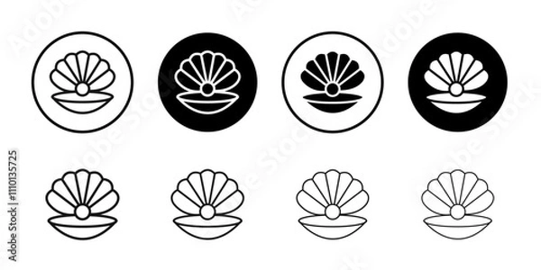 Fototapeta Sea shell with pearl icon Symbol mark in filled style