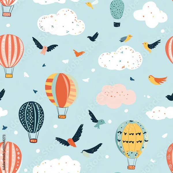 Fototapeta seamless pattern with clouds and balloons