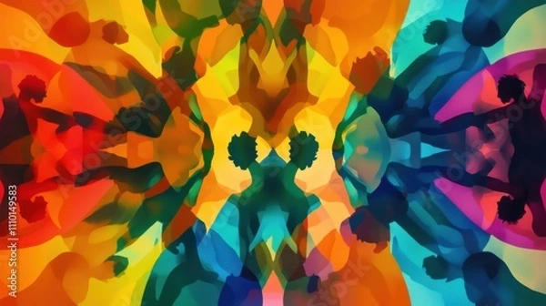 Obraz A multi-colored kaleidoscope with abstract human figures reflected within, Representing the ever-changing nature of diversity and inclusion, minimalist style