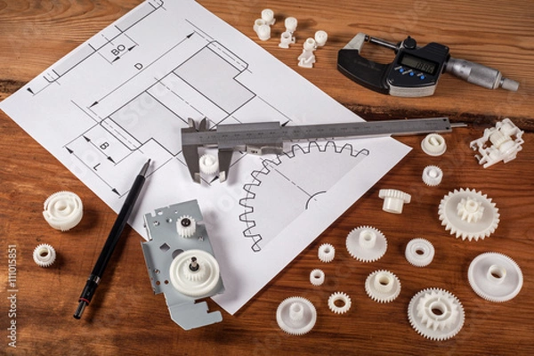 Obraz Rysunek techniczny i koła zębate