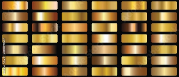 Fototapeta Gold foil texture background set. Vector golden, copper, brass and metal gradient template.Collection of luxury gold gradient background. Vector template design for border, frame ribbon.