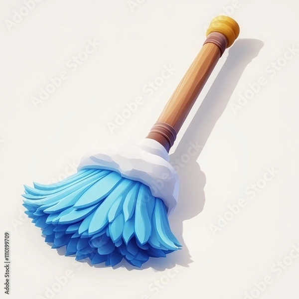 Obraz Cartoon-style blue cleaning brush with wooden handle.