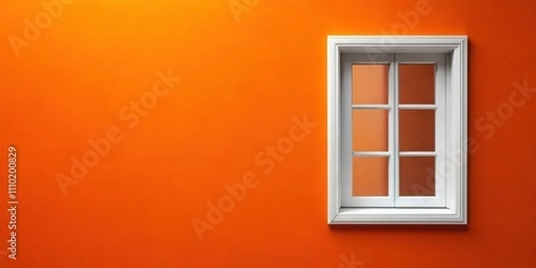 Fototapeta A solitary white window with a mullioned design is set against a vibrant orange wall.