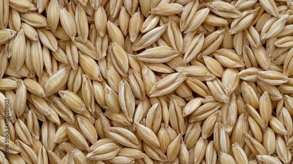 Fototapeta Raw wheat grain close up on wooden surface highlighting its nutritional benefits for a healthy diet and sports nutrition.