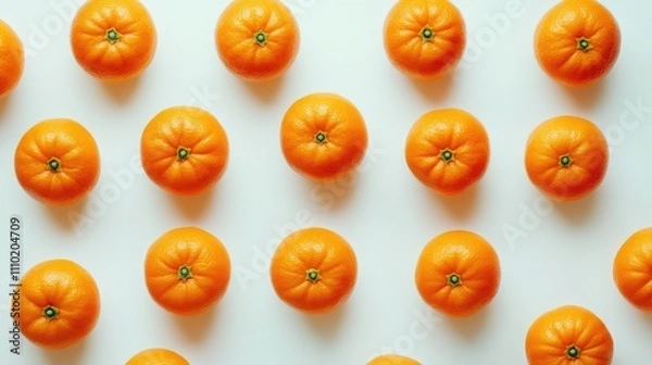 Fototapeta Seedless tangerines arranged in an organized pattern over a clean white background showcasing fresh citrus fruits and vibrant colors