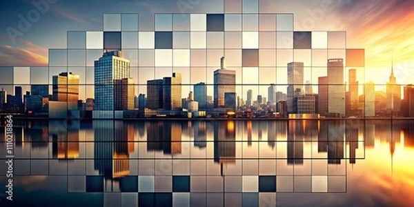 Fototapeta Blurry Urban Serenity: A Minimalist Cityscape of Overlapping Squares and Rectangles in Soft Focus, Capturing the Essence of Modern Architecture and Urban Life