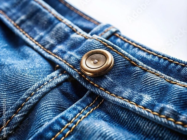 Fototapeta Candid Photography of Women's Jeans Featuring a Button on the Iron Isolated on a White Background for Label Application in Fashion and Apparel Contexts