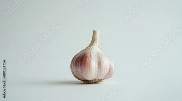 Fototapeta Black Garlic Bulb with Purple Skin on a Minimalist White Background for Culinary and Health Concepts