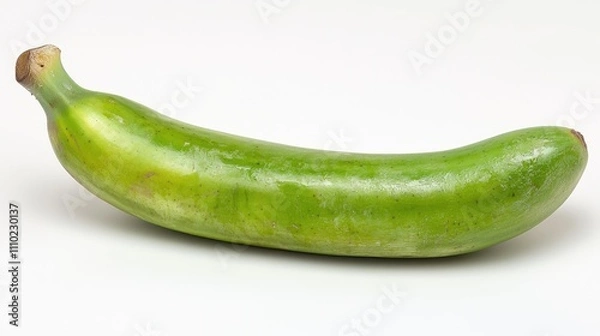 Fototapeta Green unripe banana isolated on white background showcasing its smooth texture and vibrant color perfect for culinary uses and healthy choices.