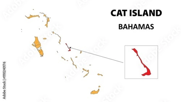Fototapeta Cat Island Map is highlighted on the Bahamas map with detailed state and region outlines.