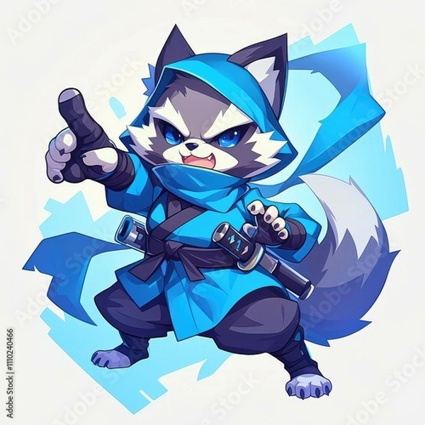 Obraz Cute ninja fox pointing.
