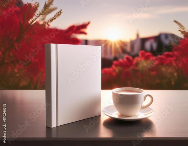 Fototapeta book mockup with cup of coffee image only