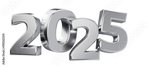 Fototapeta 2025 silver numbers. Metallic numbers 3D rendering. New Year symbol.