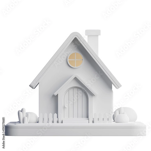 Fototapeta Cute cartoon style white tiny house isolated on transparent background 3d render illustration