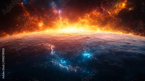 Fototapeta Vibrant colored light rays resembling constellations streaming across a dark cosmic background evoking themes of wonder connection energy and the vast mysteries of the universe