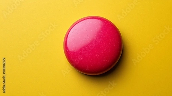 Fototapeta Simple red dot centered on a smooth yellow surface with soft texture