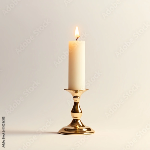 Fototapeta A lit candle on a decorative stand, creating a warm and inviting atmosphere.