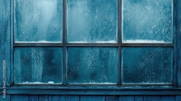 Fototapeta Vintage window with frosted glass and blue hue creating a nostalgic atmosphere perfect for social media aesthetics and creative projects