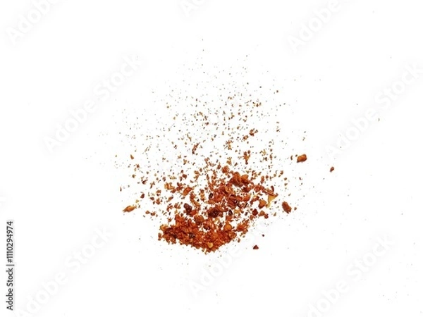 Fototapeta chilli, powdered Chili, texture, isolated white background, splash, splash effect, Dried red chili powder flying. Cooking ingredients flavor