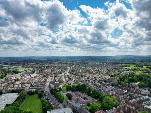 Fototapeta High Angle View of Historical Swindon City of Southwest England United Kingdom. Aerial Footage Was Captured With Drone's Camera During Sunset Time on May 27th, 2024 from Medium High Altitude.
