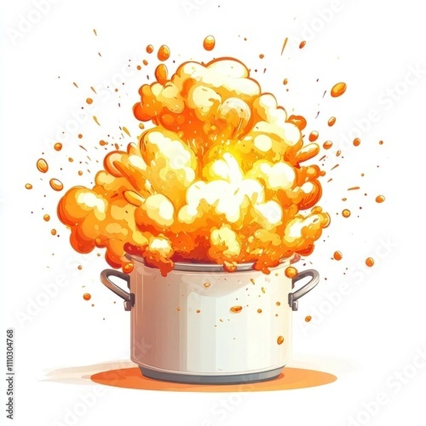 Obraz Exploding pot of food, cartoon style.