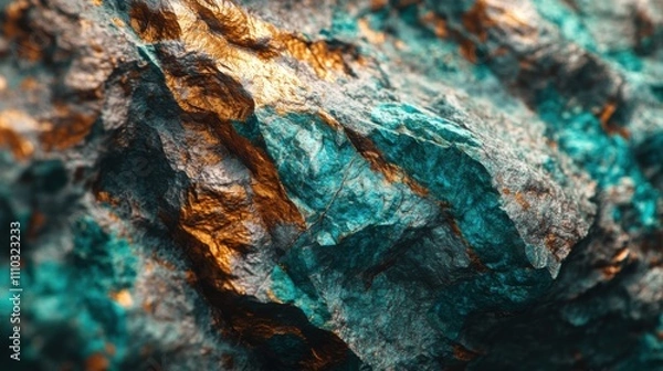 Obraz Stunning close-up of textured turquoise and copper mineral rock formation in natural light